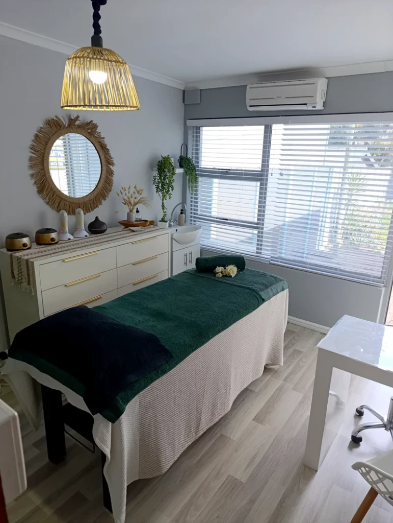 Aesthetic nail and skincare treatment room at Absolute Beauty in Brackenfell – offering manicures, facials, and professional waxing.